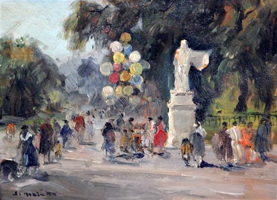 Francesco Di Marino (Italian, 1892-1954) Figures in parks, 10 x 13.5in.